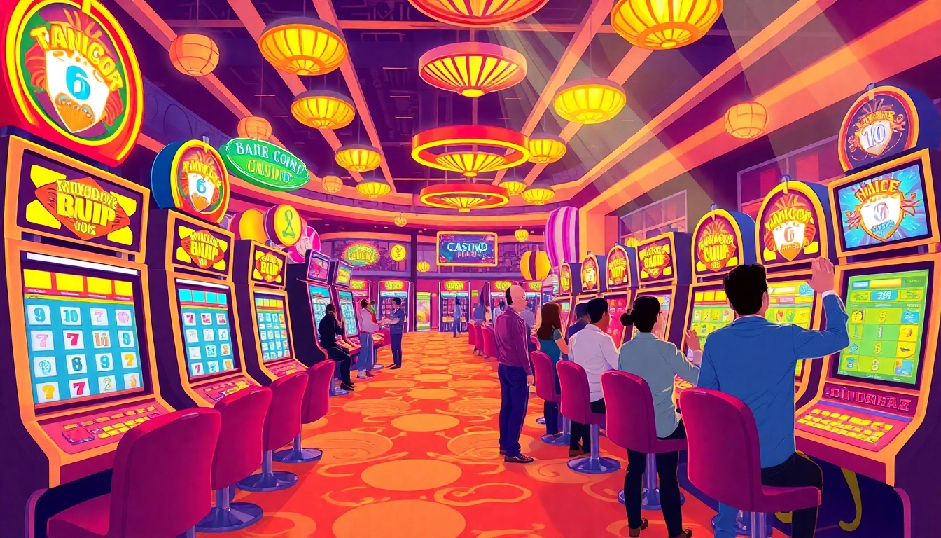 Playing slot gacor on colorful machines in an exciting casino environment.