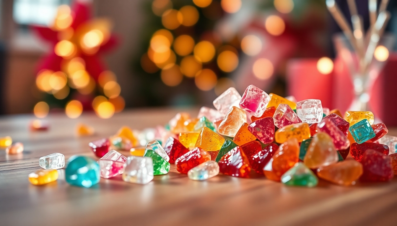 Delight in the vibrant assortment of Gemini Crystal Candy, showcasing gorgeous shapes and rich colors, perfect for any celebration.