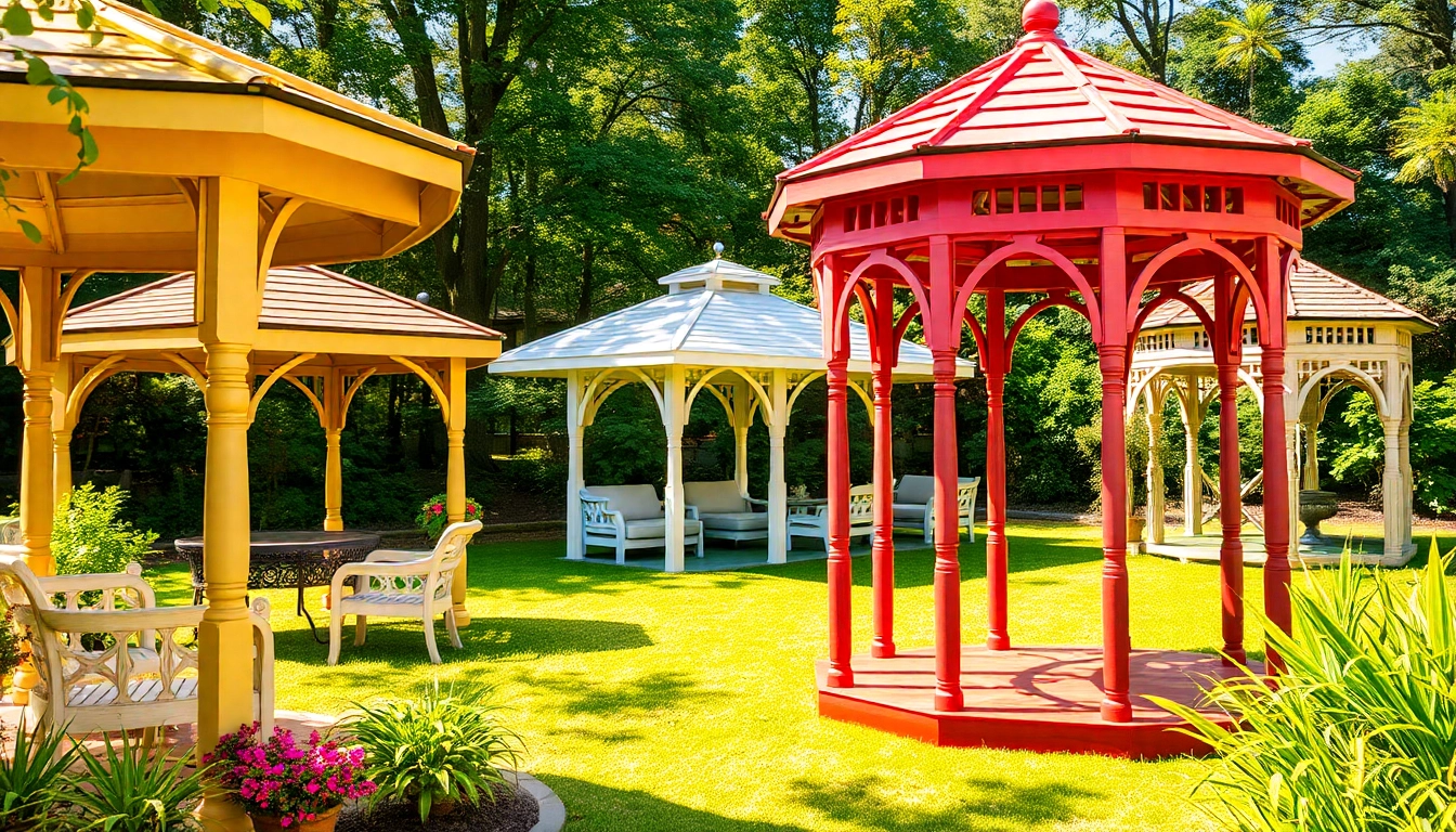 Stylish gazebo Ireland in a vibrant garden setting, providing shade and relaxation.