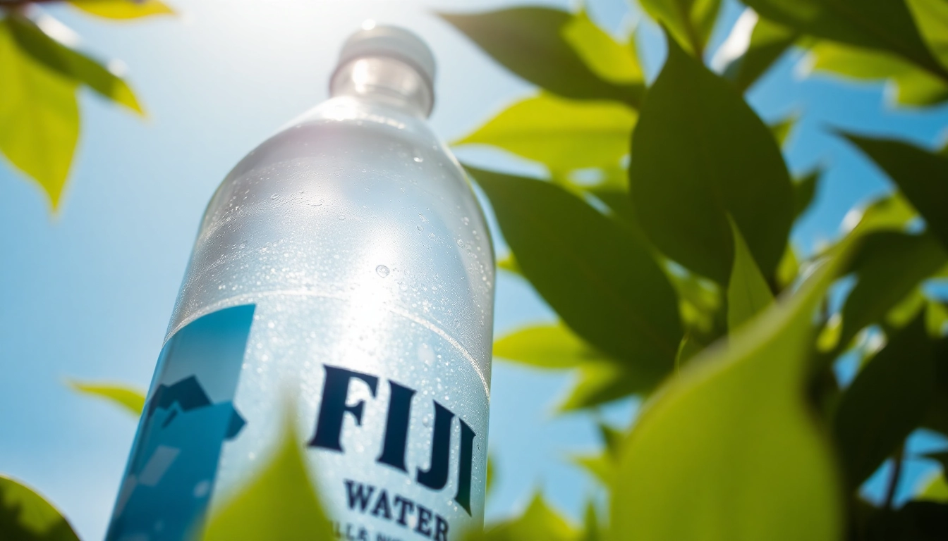 Fiji water bottles recalled due to contamination concerns amidst scenic natural surroundings.