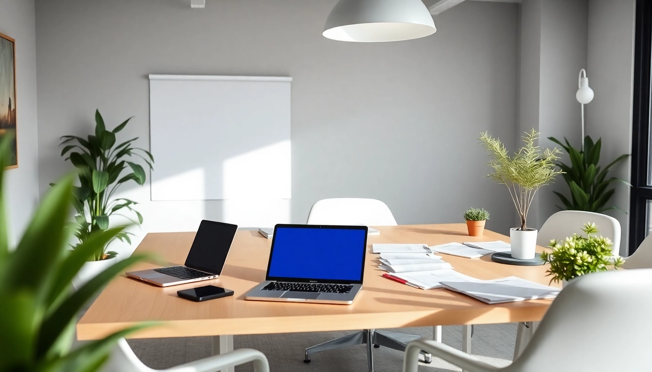 Manage rental property management effectively with a modern office setup featuring laptops and documents.