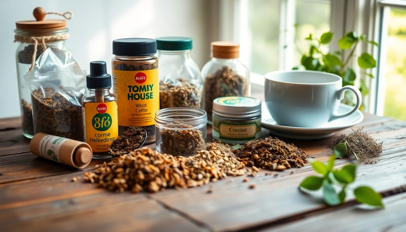 Tobacco Replacement options on a rustic table featuring herbal and synthetic products