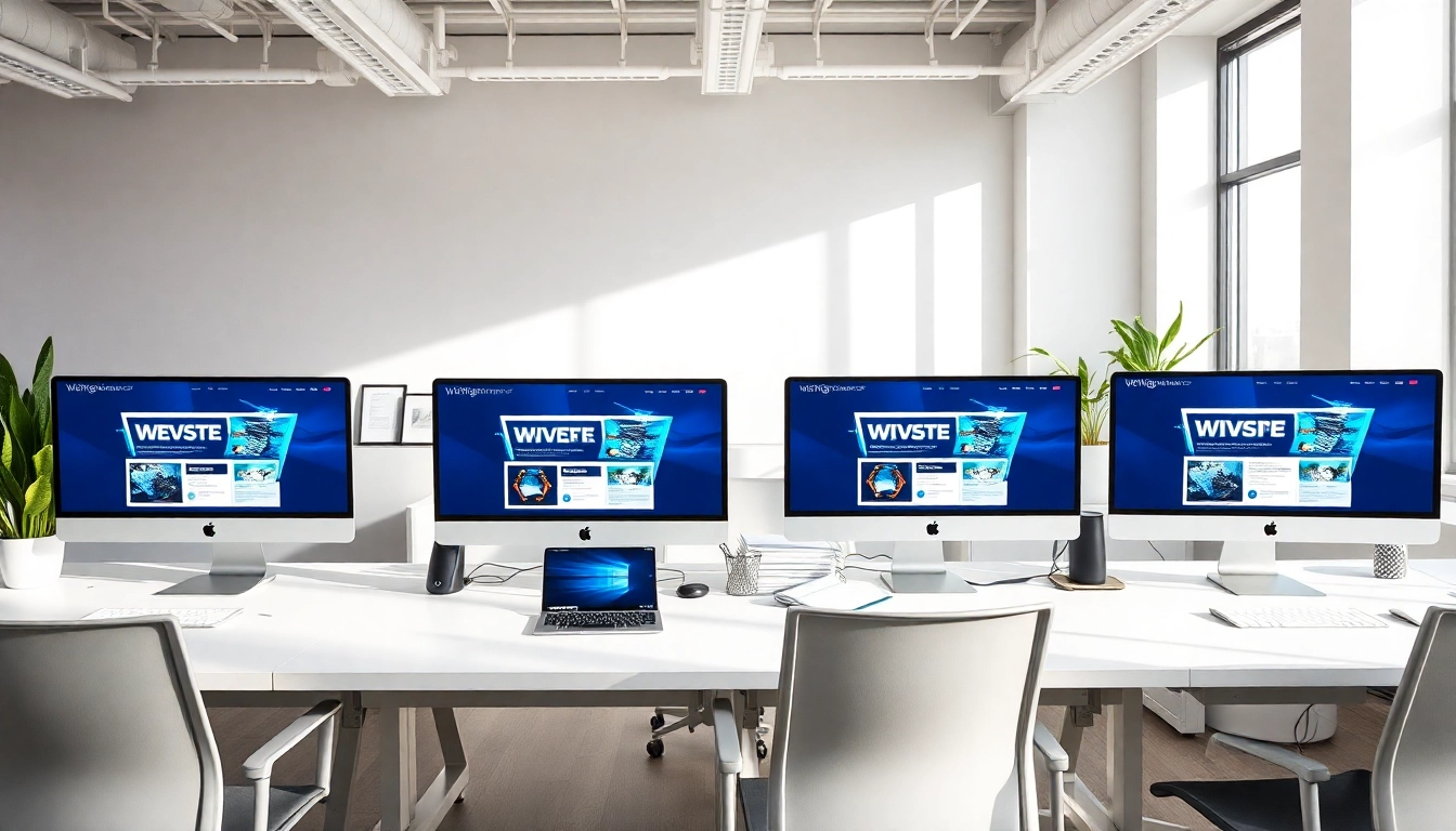 Showcasing innovative Website design Manchester projects in a bright office setting.