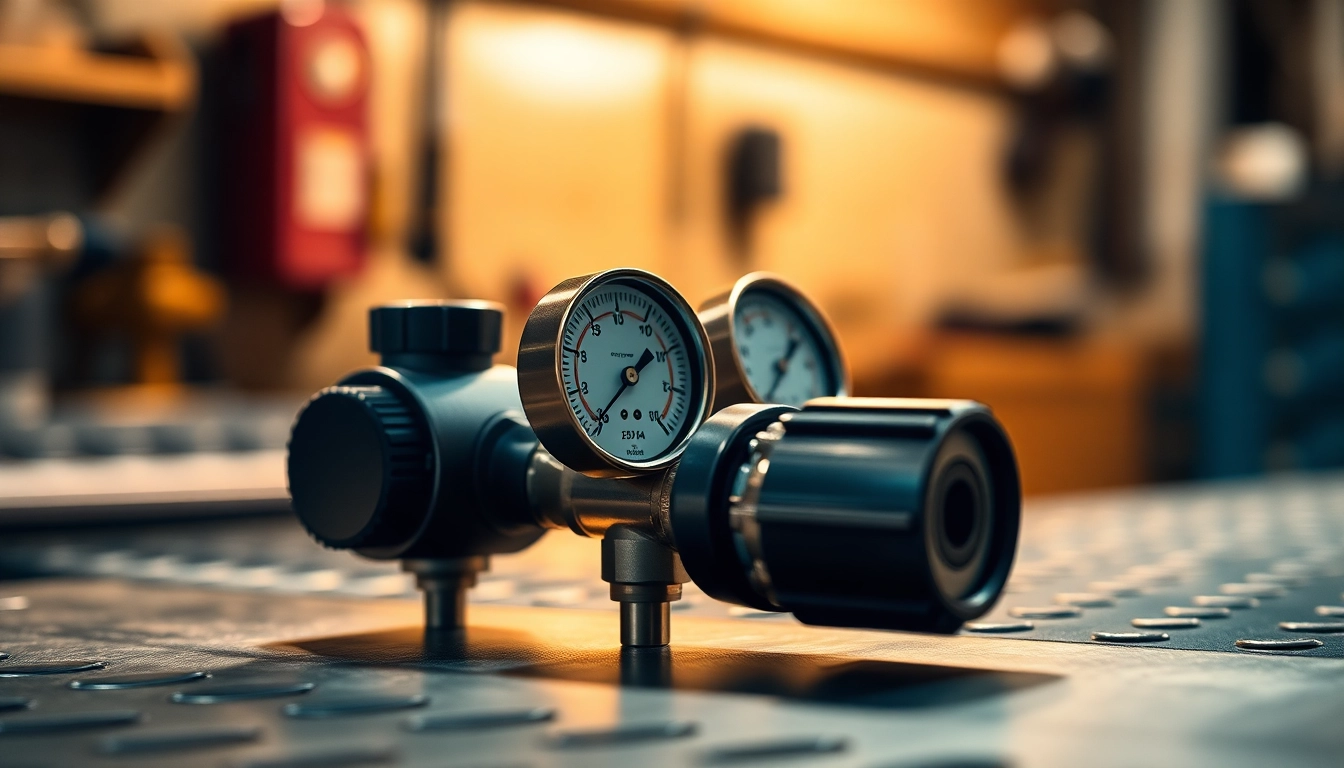 Inspect the precision design of a nitrogen regulator featuring clear gauges and robust fittings.