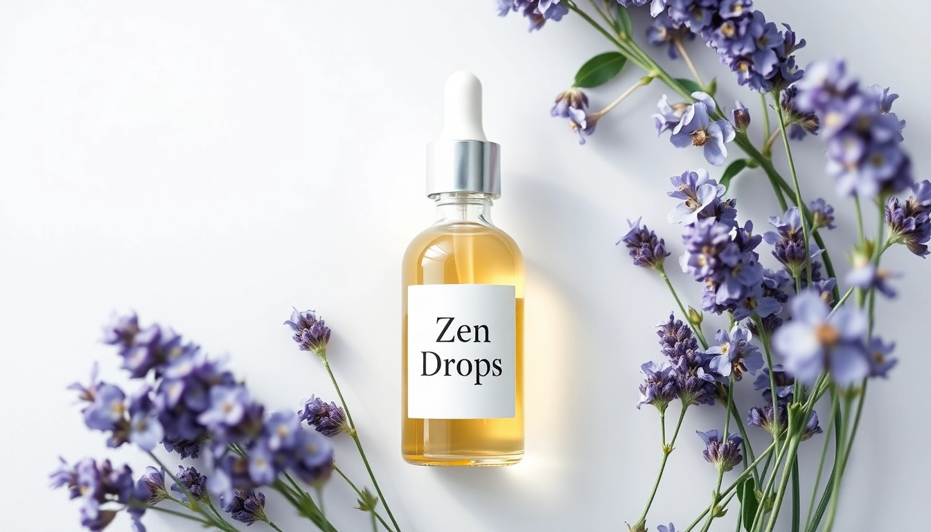 Discover the benefits of Zen Drops reviews featuring a calming dropper bottle surrounded by lavender flowers.