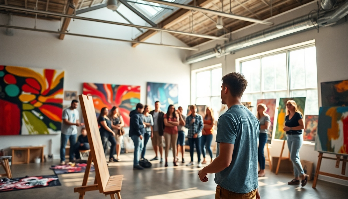 Showcasing emerging artists in Chicago creating vibrant artwork in a lively studio setting.