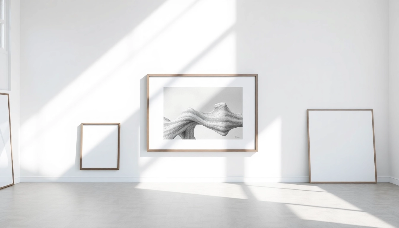 Display a stylish 36x48 frame in a minimalist gallery with soft natural lighting.