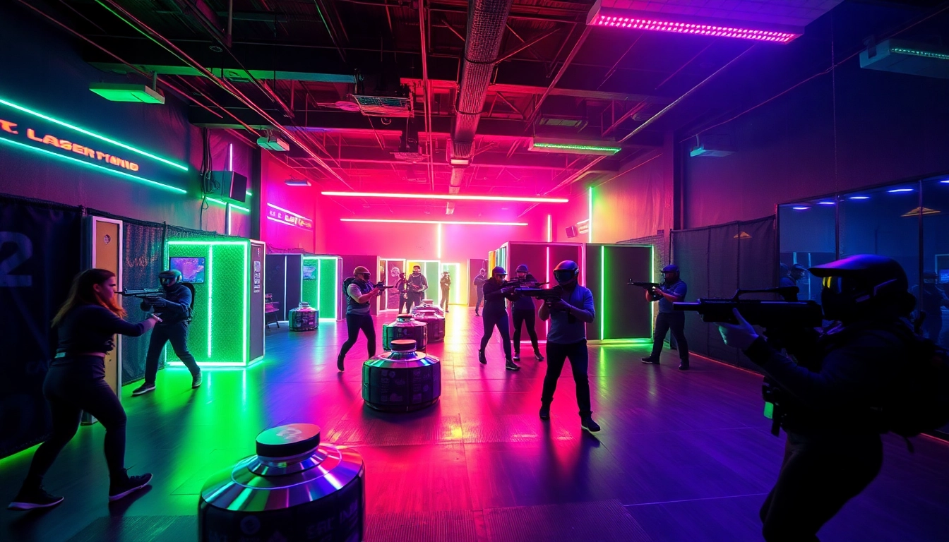Engaged players enjoying an exciting indoor laser tag experience in a vibrant arena.