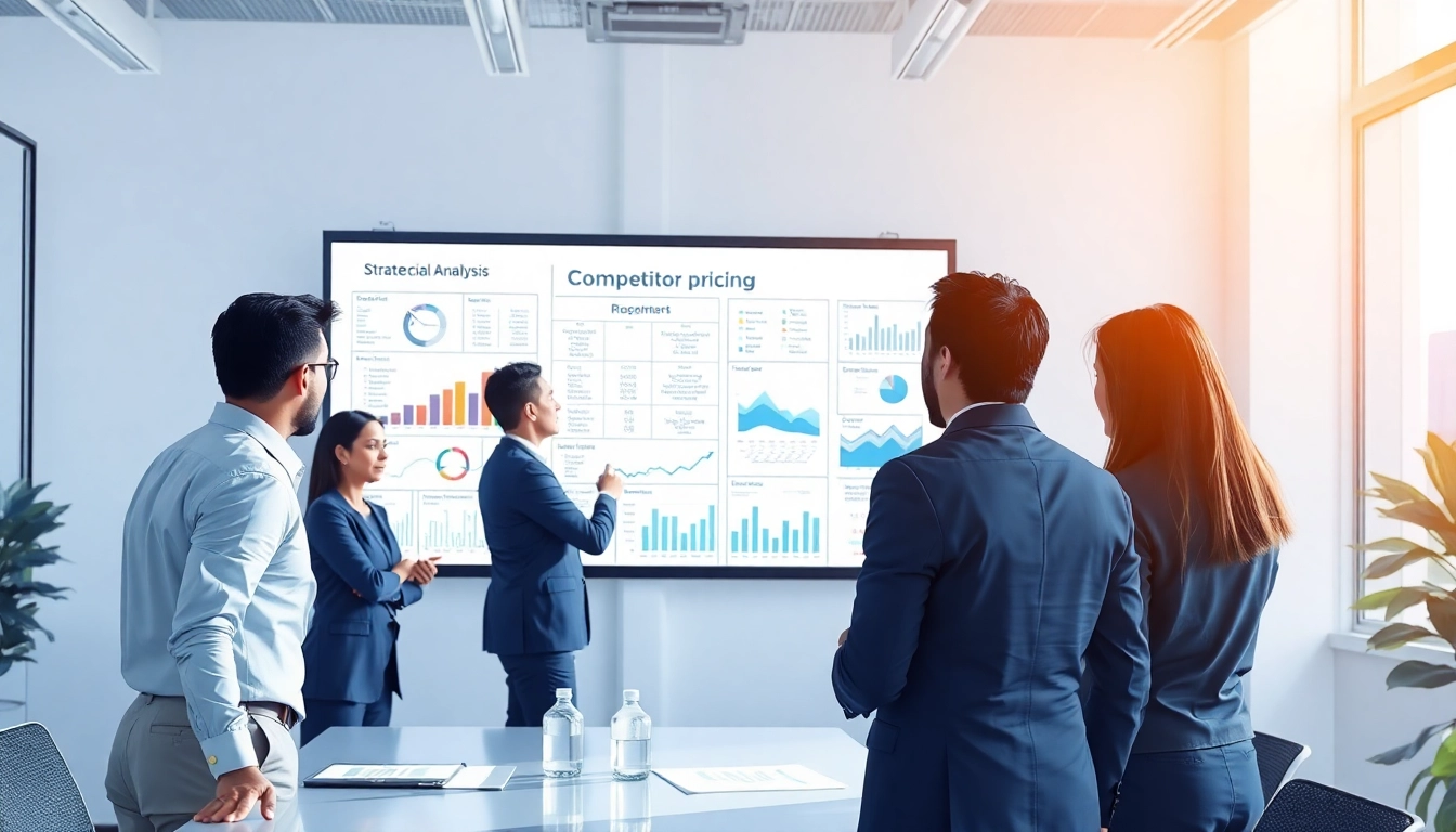 Analyze competitor pricing analysis through a strategic meeting with professionals reviewing data.