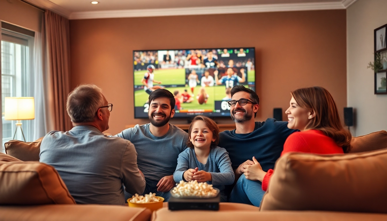 Enjoying IPTV Subscription USA service with a family watching engaging content in a cozy living room.