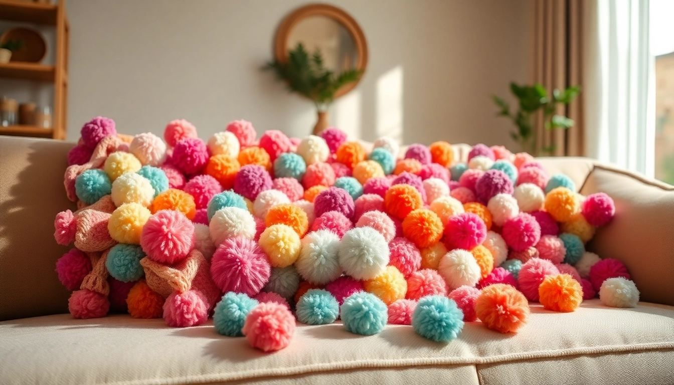 Showcase of Moroccan pompom blanket in lifestyle setting, highlighting its warmth and craftsmanship at https://labboho.com/collections/pompom-blanket.