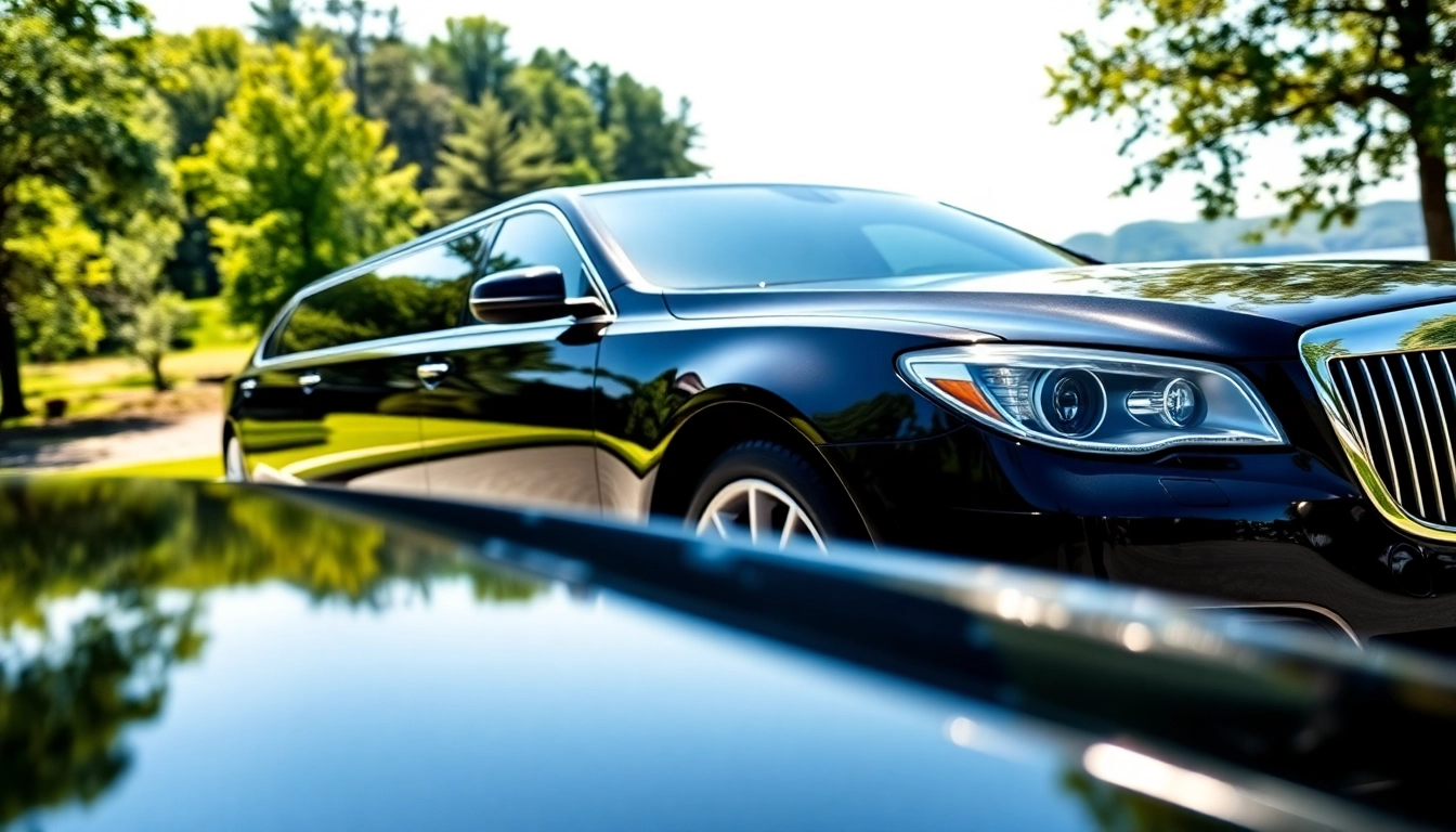 Experience premium imo service Augusta with a luxury limousine parked by a tranquil lakeside.