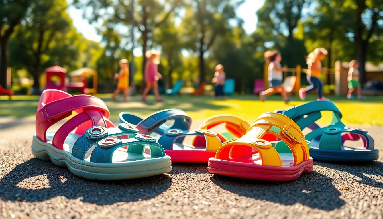 Entdecken Sie Kindersandalen in bunten Farben, ideal für abenteuerliche Sommertage.