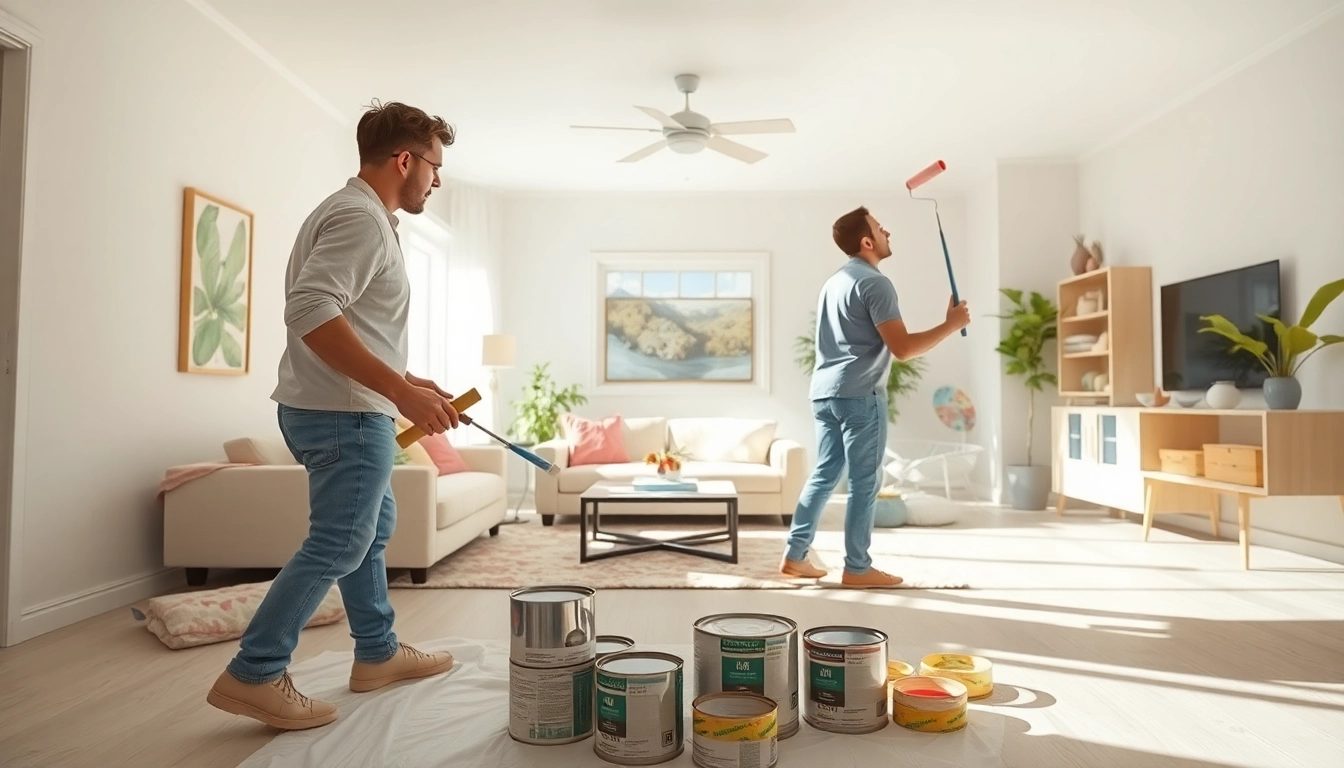 Transform the space with expert interior painting, showcasing skilled painters at work.