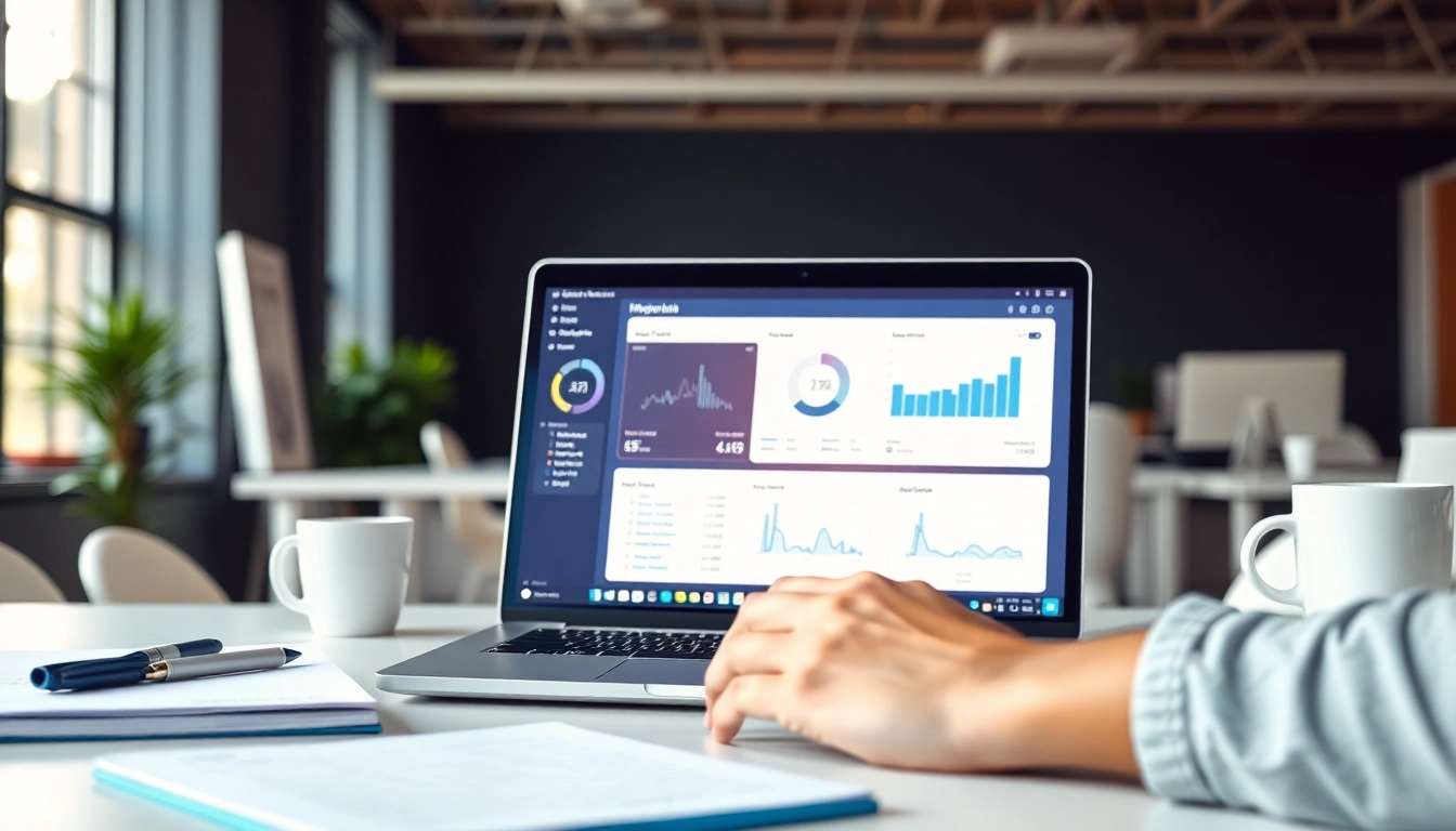 Analyze text using the AI checker on a laptop in a professional workspace.