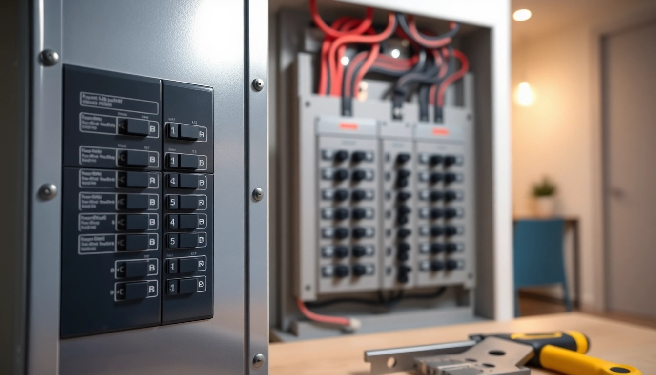 Inspecting an Electrical Panel with a well-organized breaker box in a modern home setting.