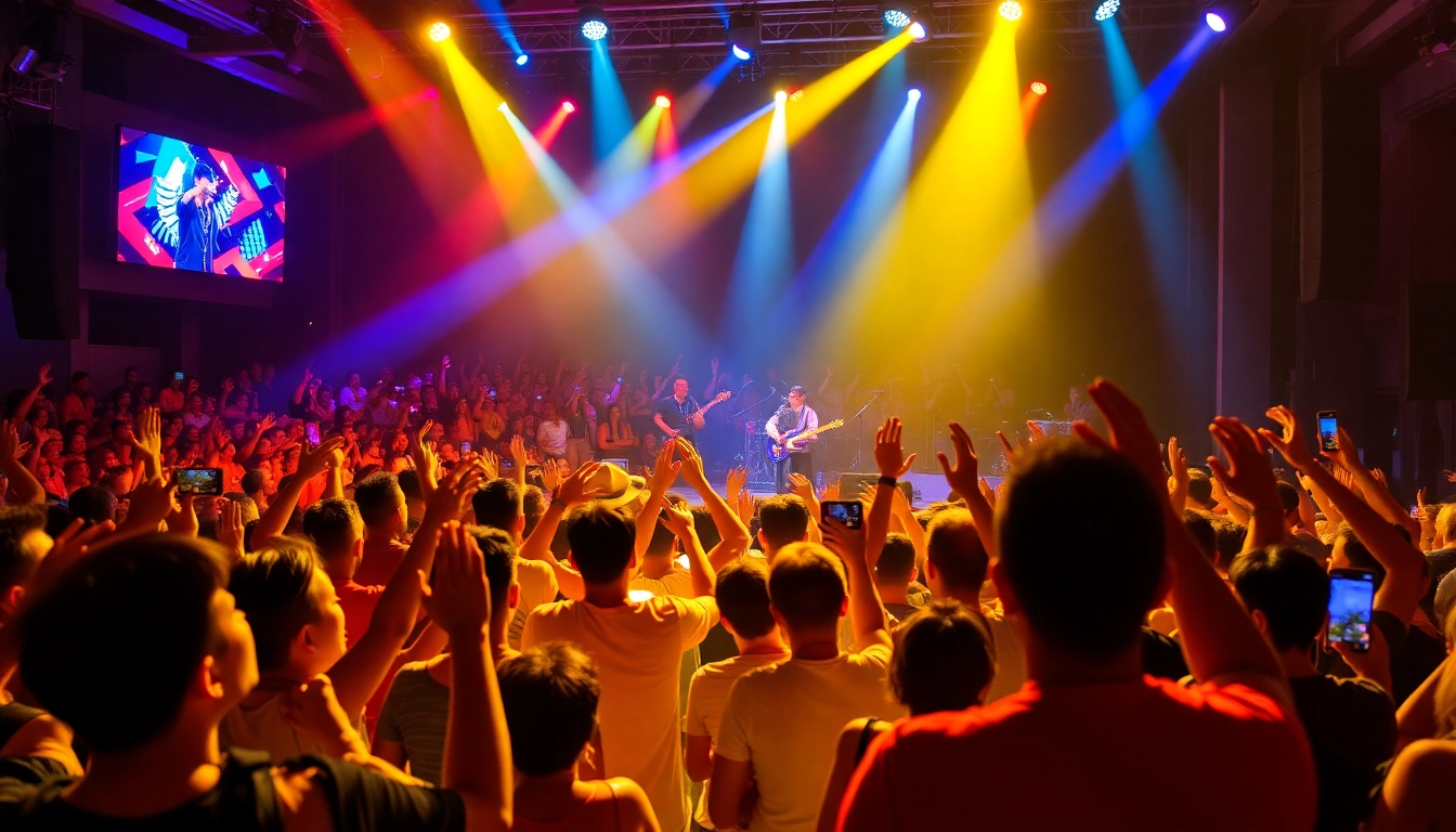 Experience 汽水音乐海外 live with passionate musicians captivating an engaged audience under colorful lights.