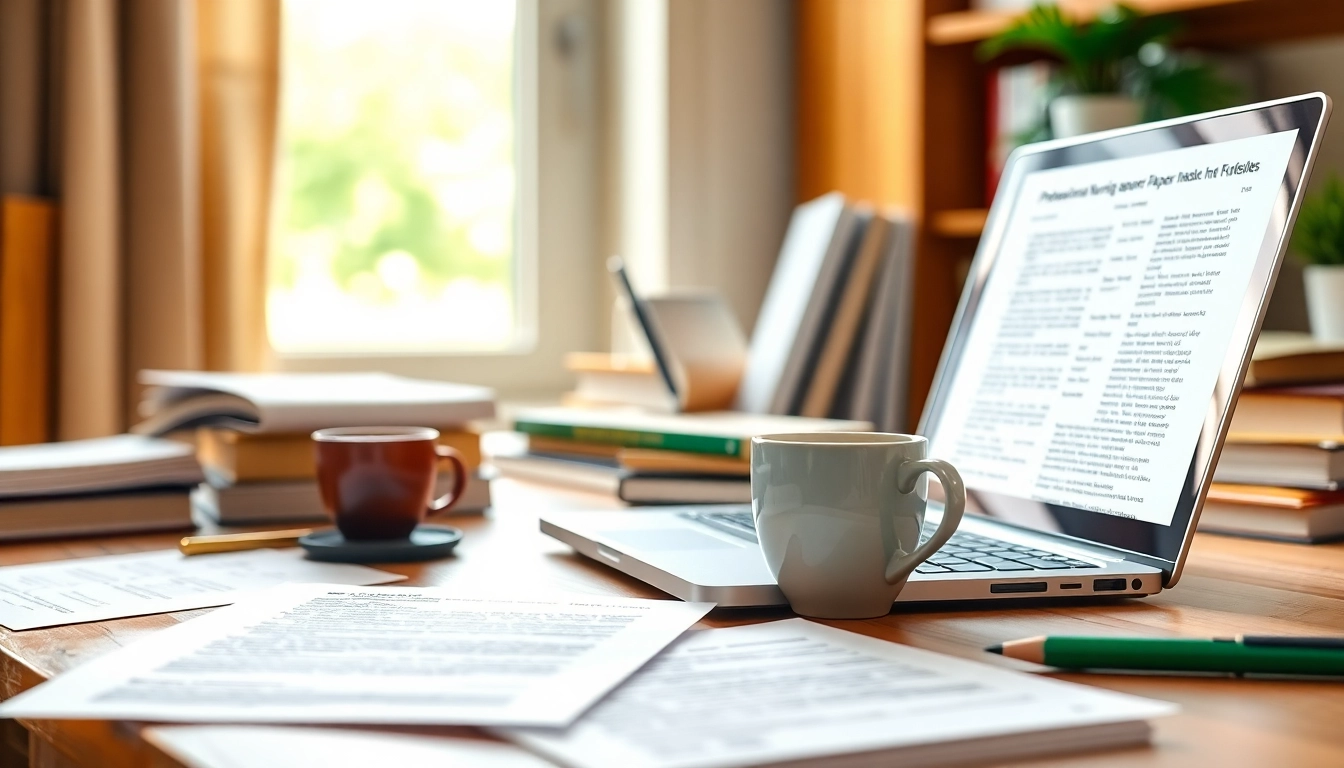 Nursing research paper format displayed on a desk with organized papers and a laptop.