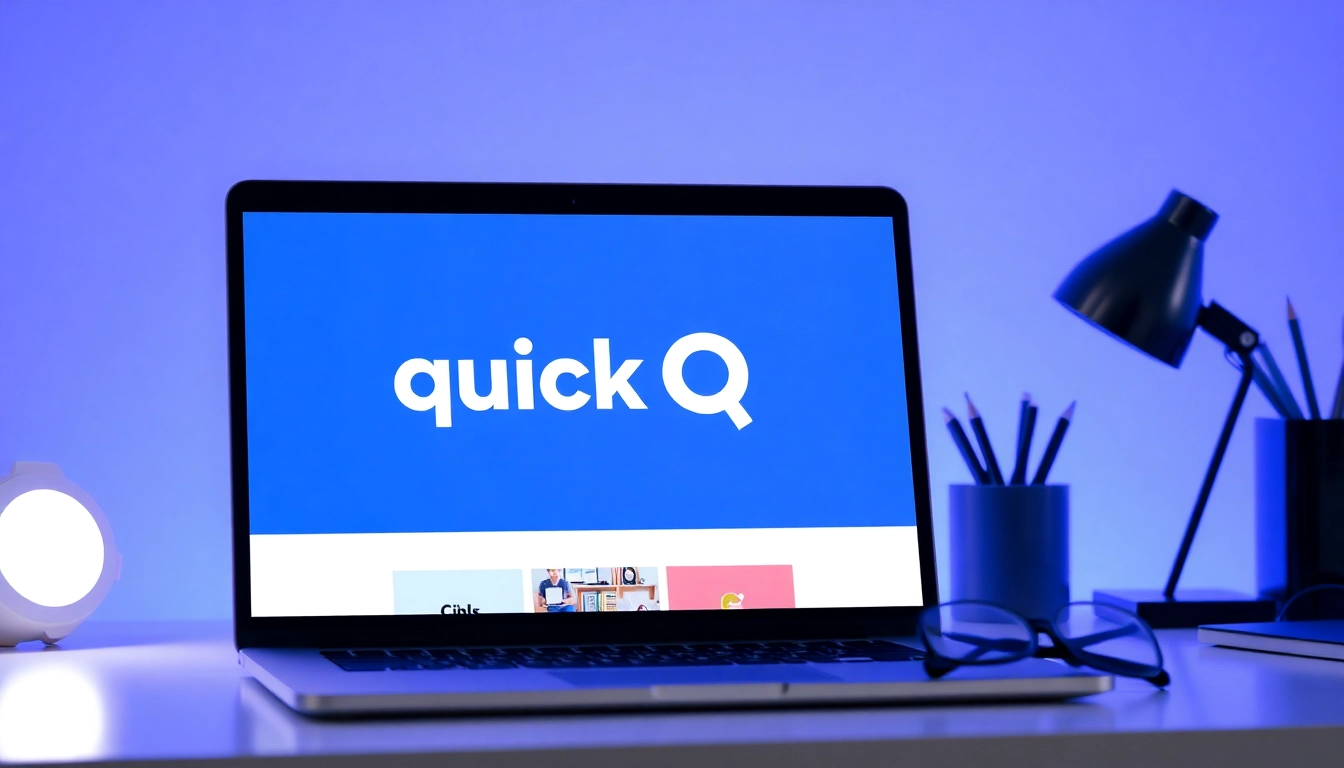 Explore the quickq官网 interface on a modern laptop with a stylish workspace setup.