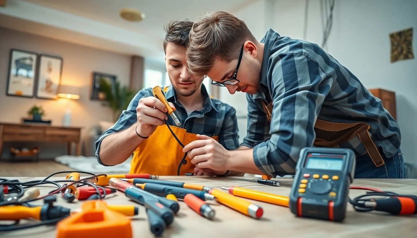 Electrician providing Electrical Service installation in a professional home setting with focus on safety.