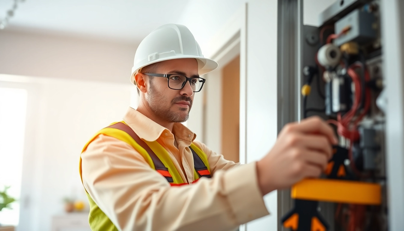 Electrician Clearwater repairing a residential electrical panel in a safe, home environment.