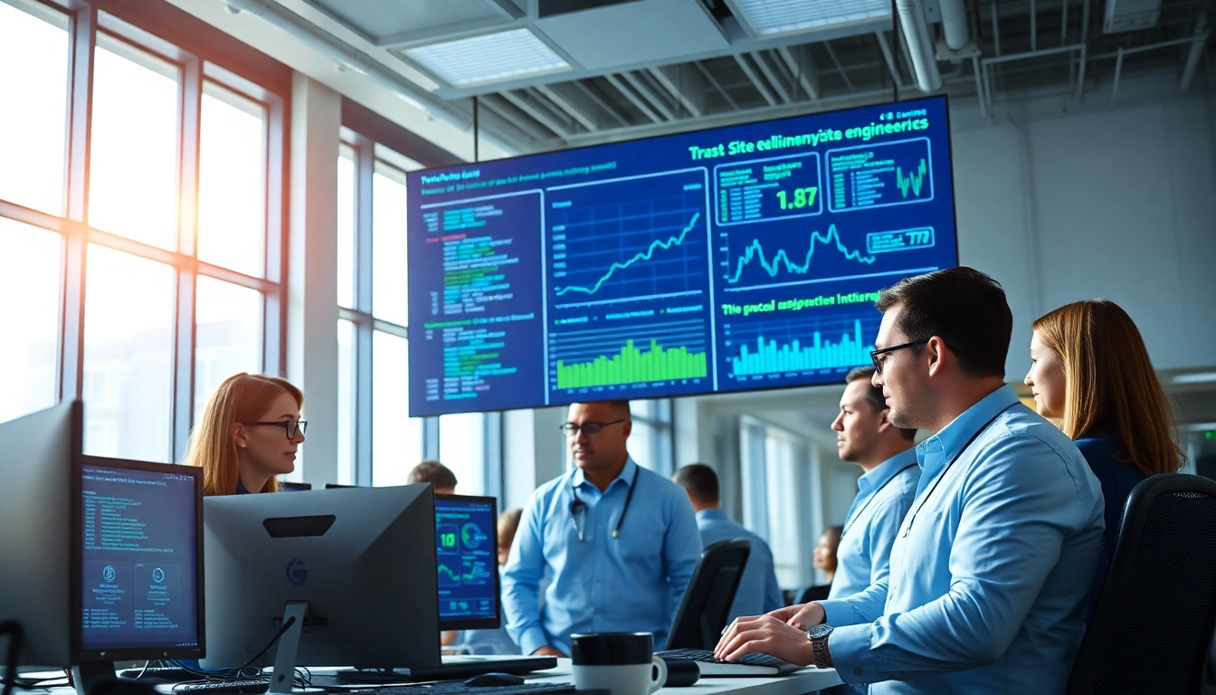 Site reliability engineering experts collaborating in a modern office setting, showcasing their expertise.
