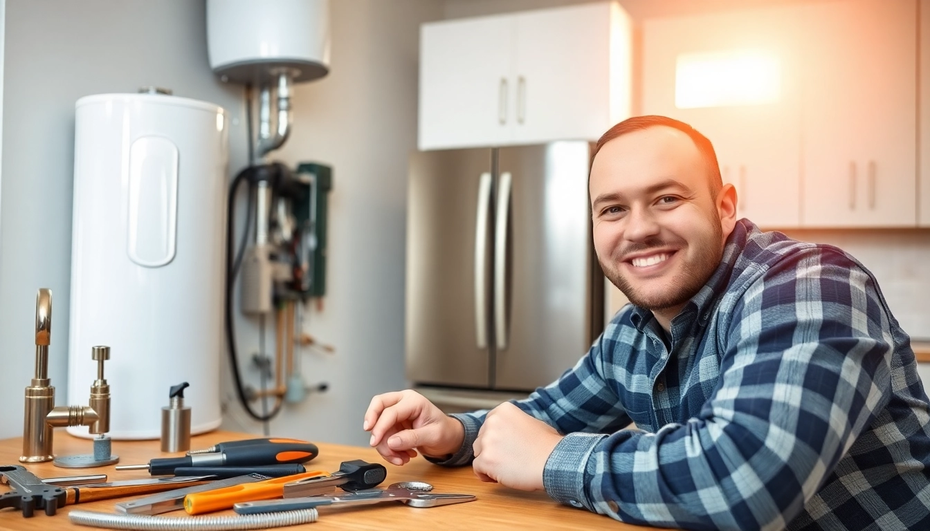 Efficient water heater installation raleigh by a technician in a modern kitchen setting.