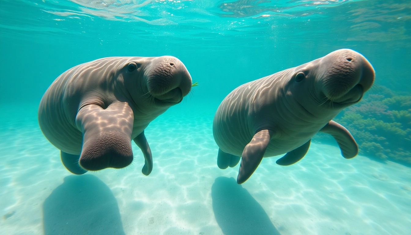 Manatees Puerto Rico swimming peacefully in a vibrant coastal lagoon.