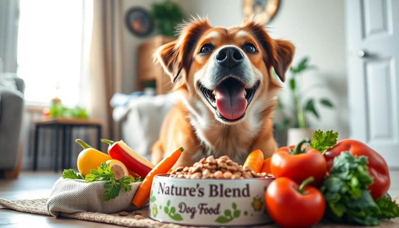 Happy dog enjoying nature's blend dog food canada in a cozy, inviting home setting.