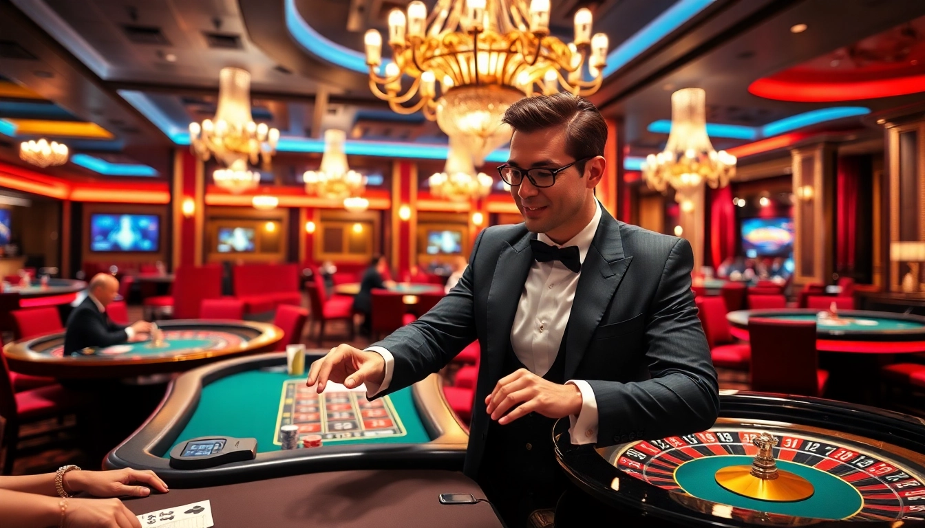 Engaging gaming scene at TPower casino showcasing various table games with a vibrant atmosphere.