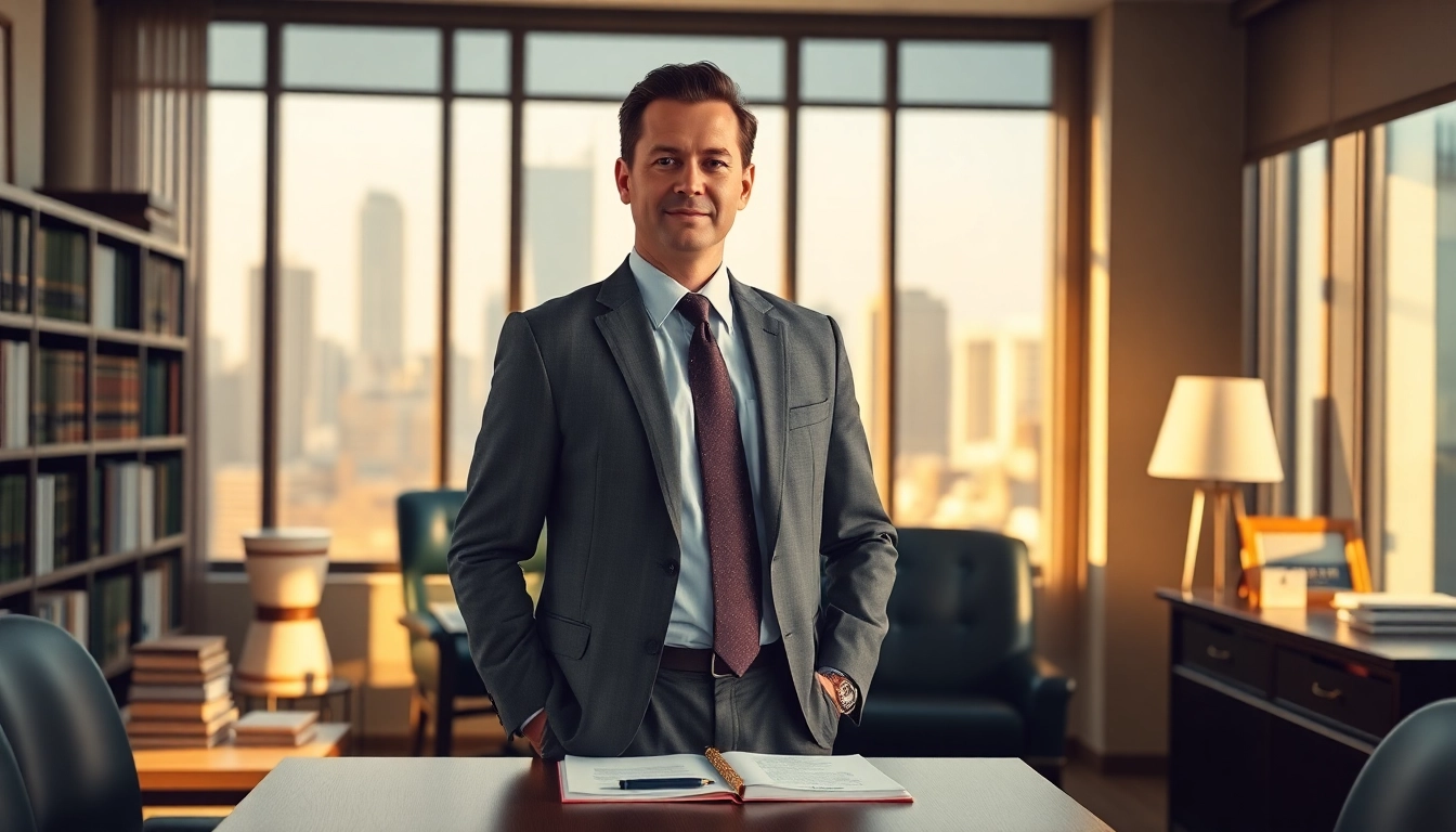 Empowered eminent domain lawyer advising clients in a professional office setting.