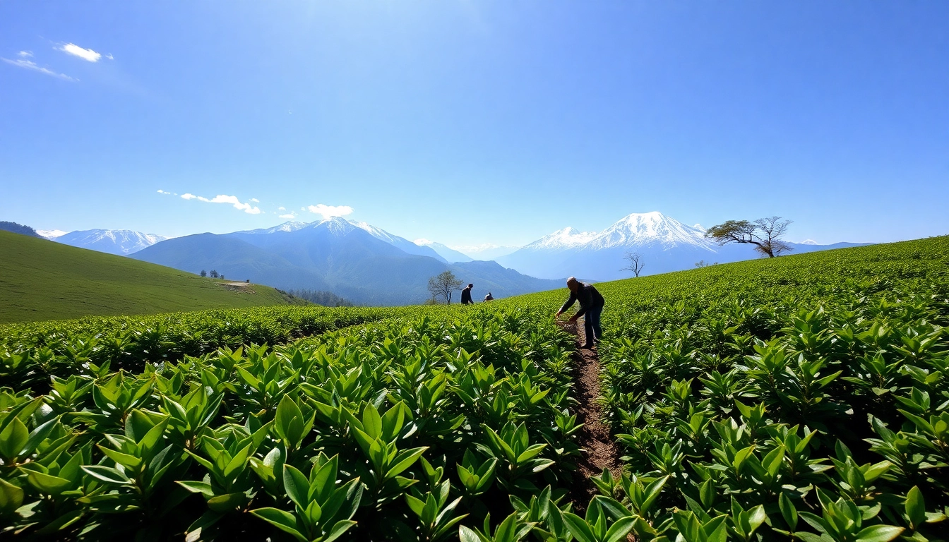 Harvesting fresh Nepali tea leaves in a scenic Himalayan tea plantation.