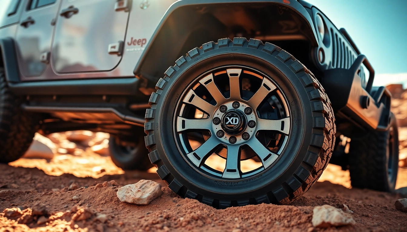 Showcase XD wheels on a rugged Jeep, emphasizing their powerful design in an outdoor setting.