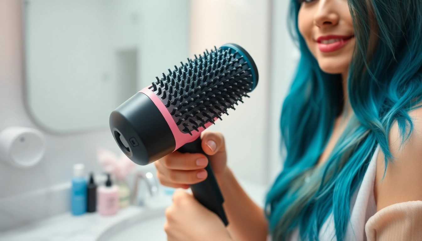 Style your hair effortlessly with the Blow Dryer Brush showcasing its sleek design and shiny bristles.