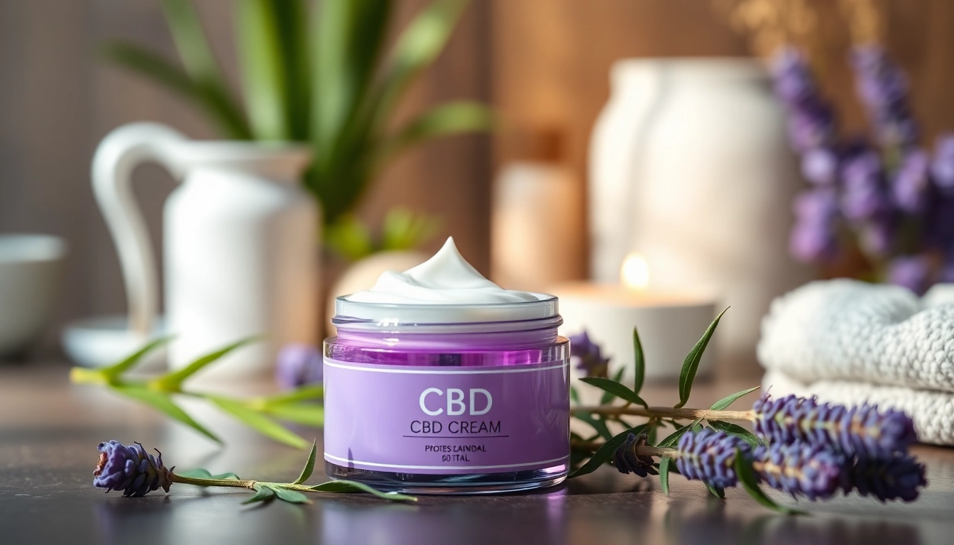 Apply CBD Cream in a tranquil spa setting with lush greenery and soft lighting.