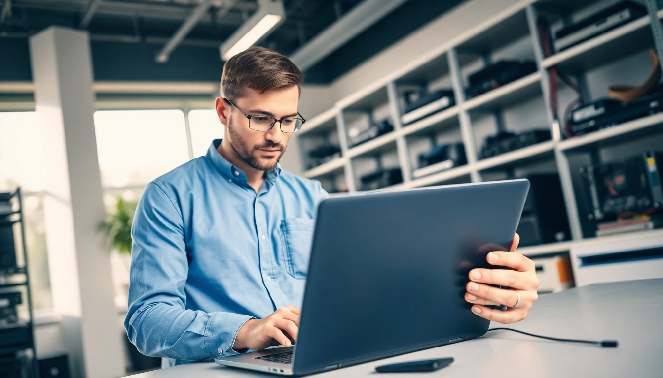 Delivering expert computer service solutions with a technician working on a laptop.