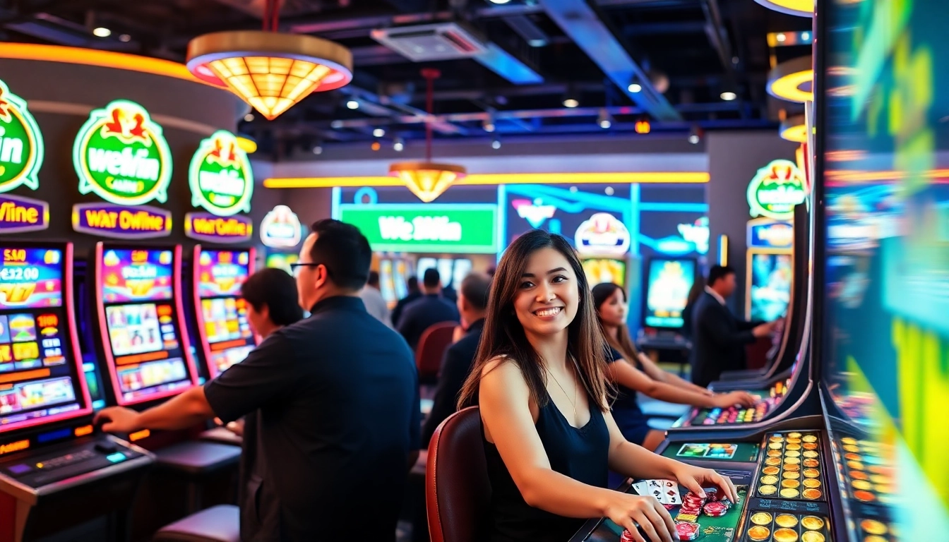 Engaged players enjoying the We1Win online casino experience in a vibrant gaming environment.