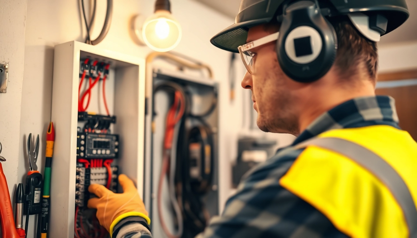 Electrician conducting an Electrical Service inspection on a residential panel.