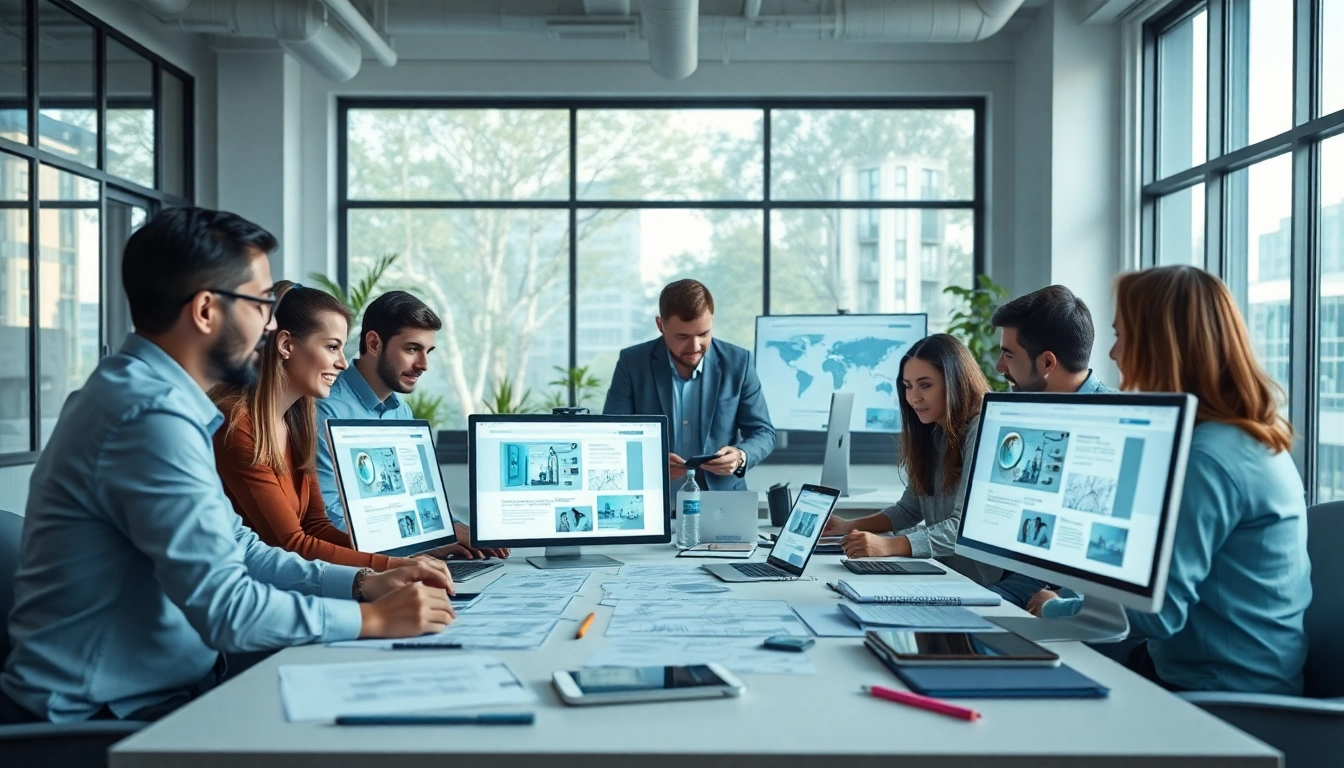 Create an engaging website design mock-up with a professional touch in a modern office.