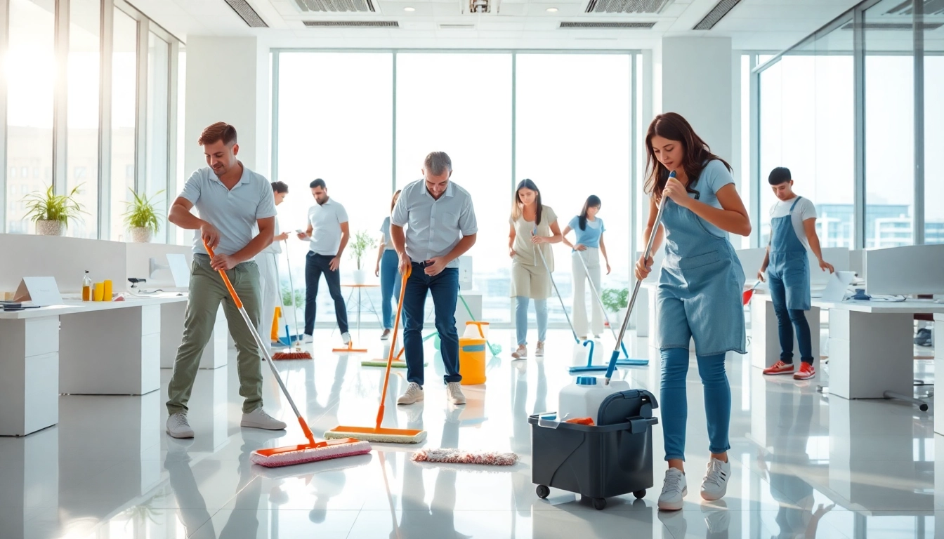 Showcasing commercial cleaning services Melbourne offered by a professional cleaning team in a vibrant office.