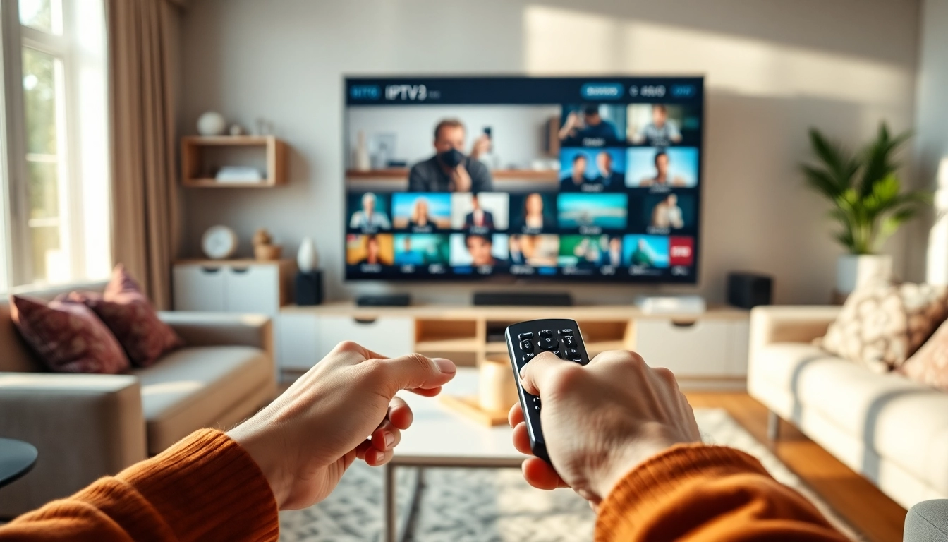 Comprar IPTV en una sala de estar moderna disfrutando de contenido en alta definición.