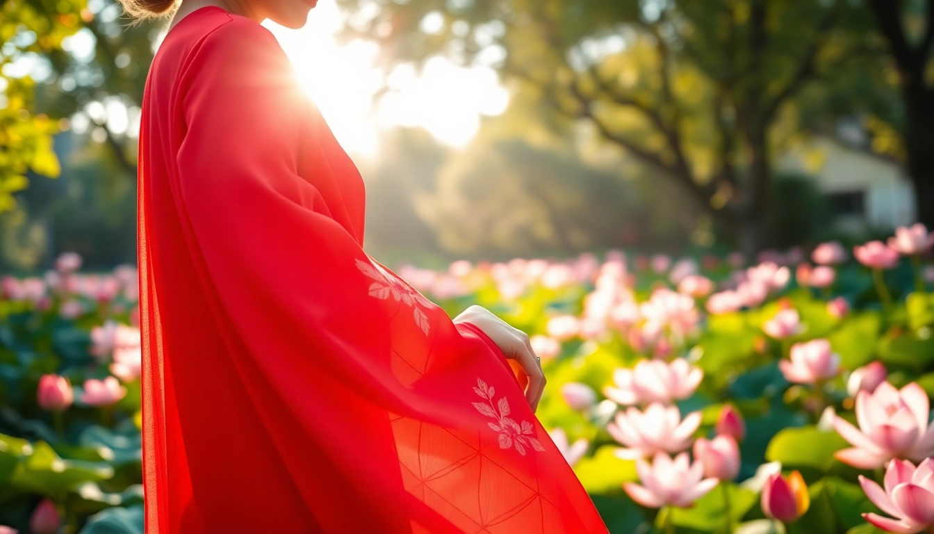Showcasing elegant Vietnamese Áo Dài against a vibrant garden backdrop, radiating cultural beauty.