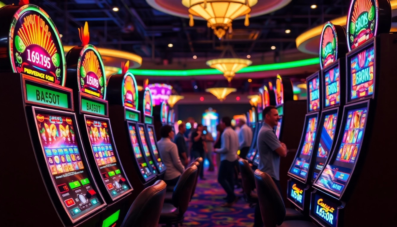 Jouer à des slots en démo avec des machines à sous vibrantes dans un casino animé.