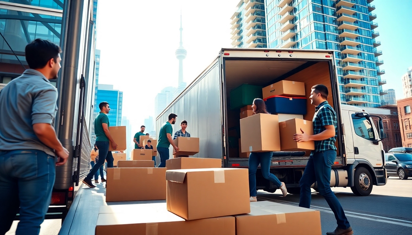 Best moving company Toronto team expertly loading a truck with furniture in a sunny city setting.
