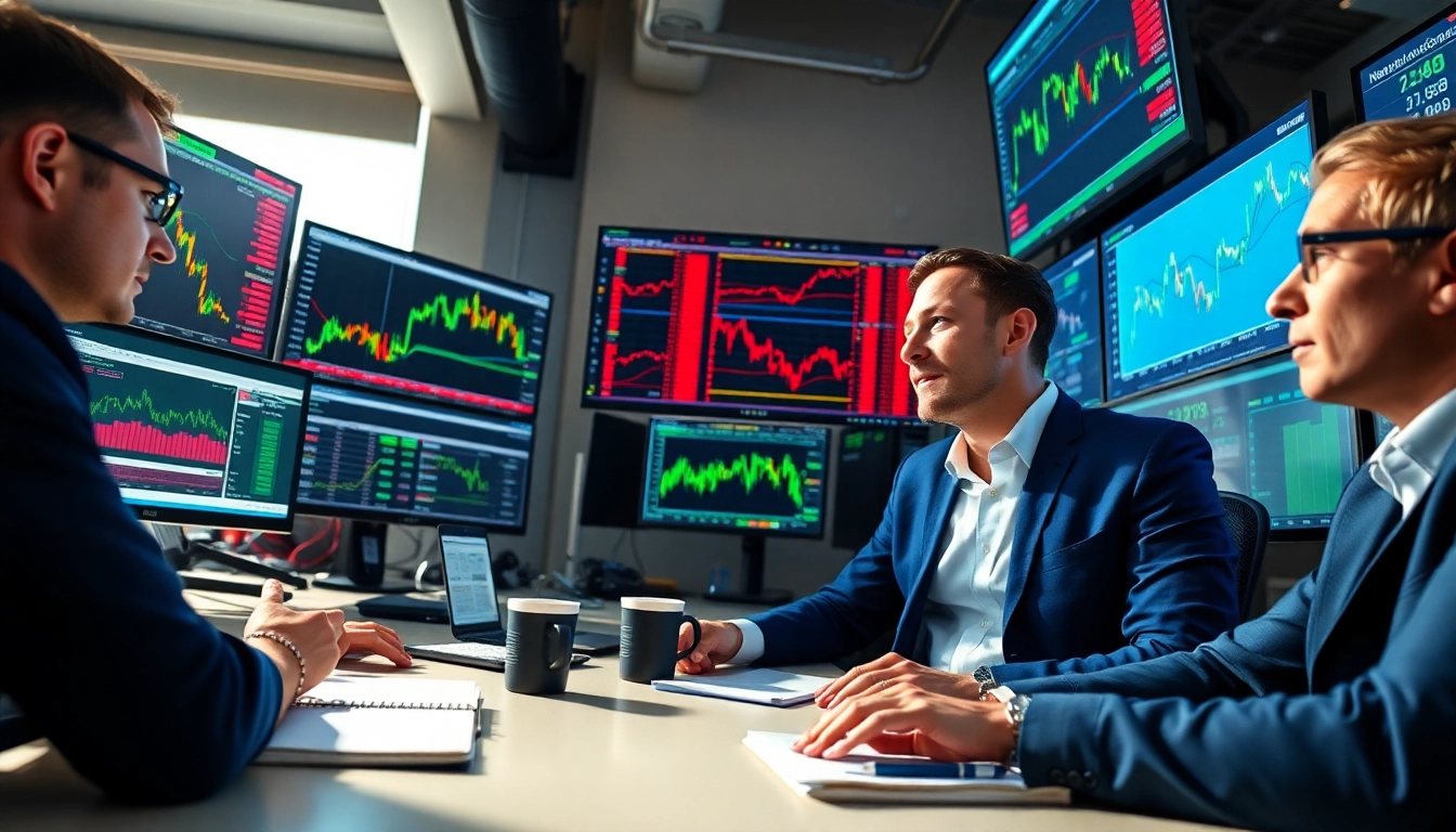 Engaged traders using Best Forex Signals Telegram for market analysis in a bright office
