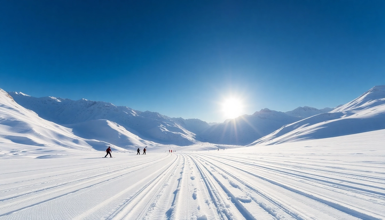 Skiers enjoying vibrant snow report for XXX conditions against a picturesque mountain backdrop