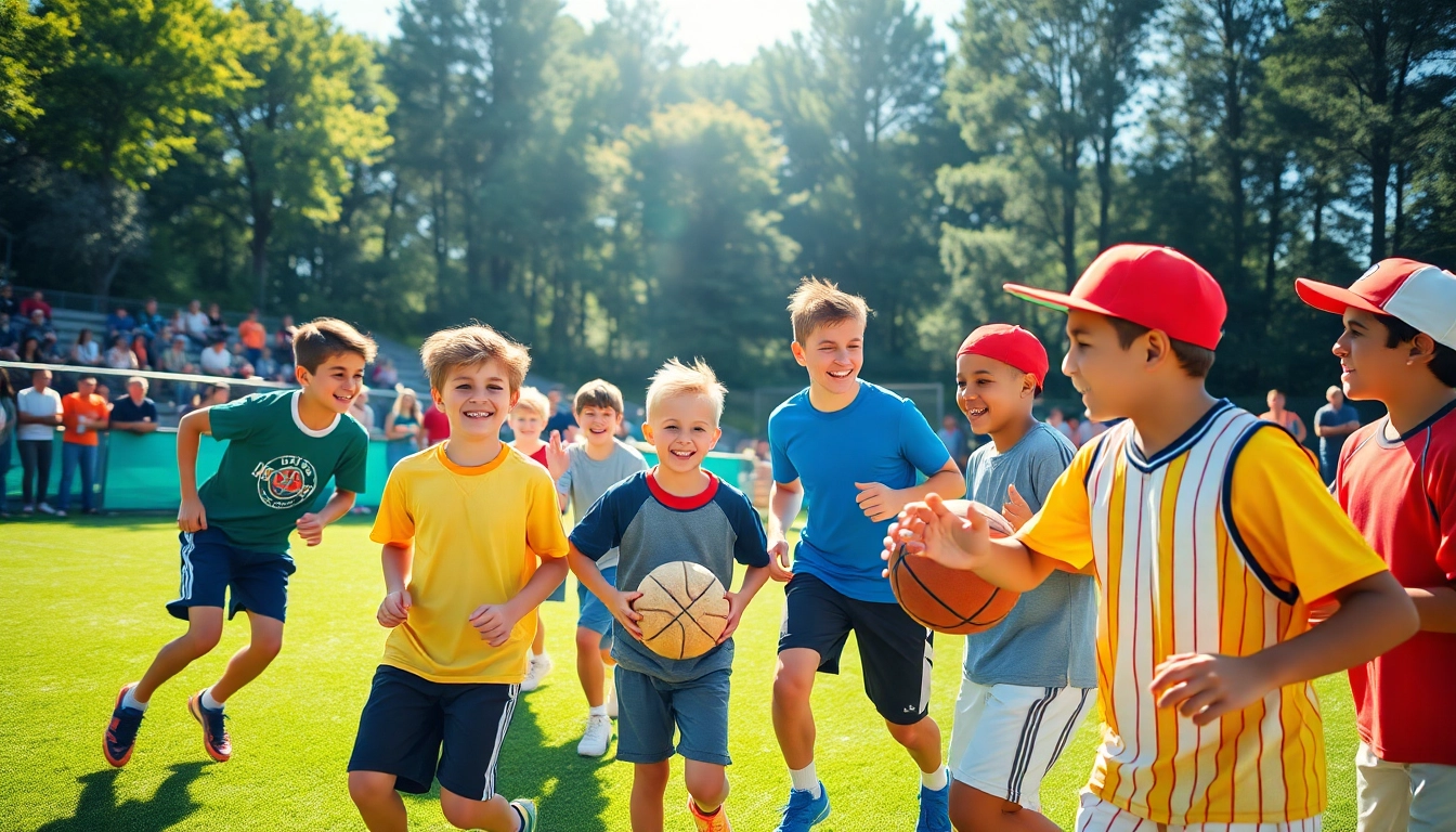 Active boys participating in Multi Sports Camps for Boys, showcasing teamwork and joy in a vibrant setting.