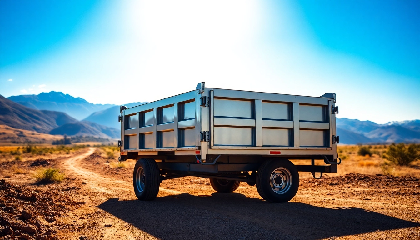 Find the ideal used dump trailer for sale near me, showcased in a rugged, natural setting.